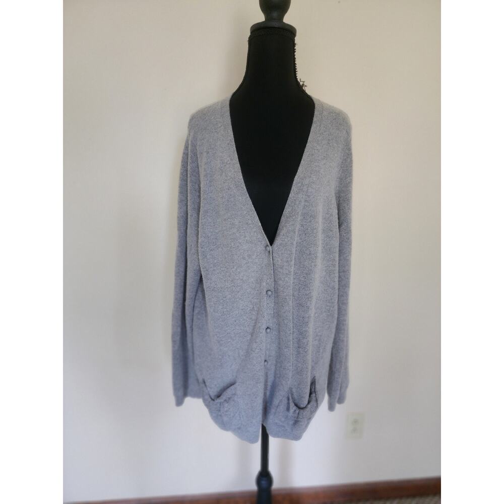 Talbots Womens XLarge Gray Lambswool Blend Classic Cardigan Long Sleeve Sweater - Picture 4 of 9